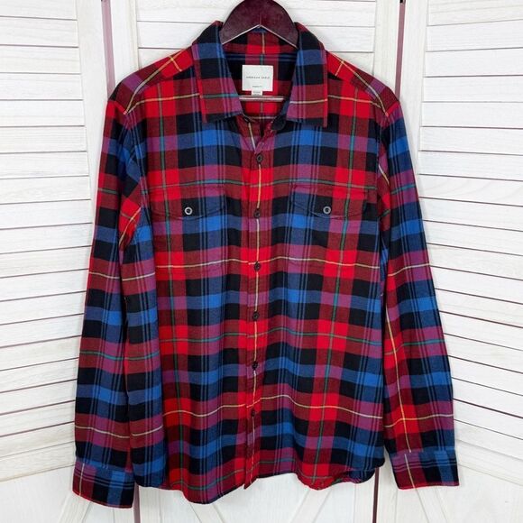 American Eagle Outfitters Plaid Flannel Button Up Shirt Red Blue XL - Picture 1 of 10